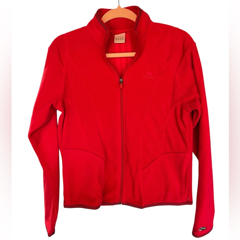 ADIDAS YOUTH RED CLIMAWARM ZIP FRONT SOFT FLEECE JACKET RED W/BLACK TRIM SZ M